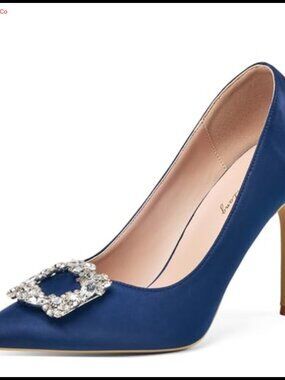 Women's Satin Rhinestone Pumps Pointed Toe Slingback Heels for Party Wedding